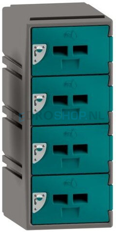 Lage kunststof locker FSP, 1-koloms, 4-deurs, 88*38*45 cm, donker blauwgroen