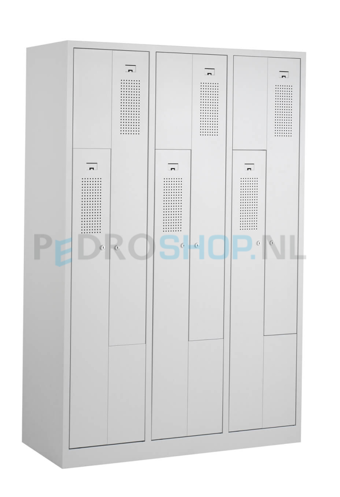 Z-garderobekast PDC-240, 3-koloms, 6-deurs, 118 cm breed, lichtgrijs