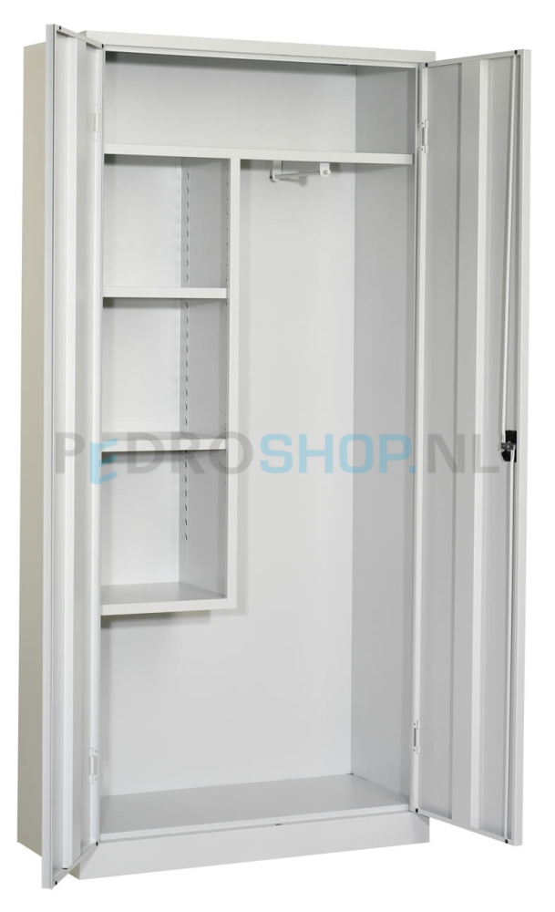 Bezem- schoonmaakkast PDC-180, korte scheidingswand, lichtgrijs