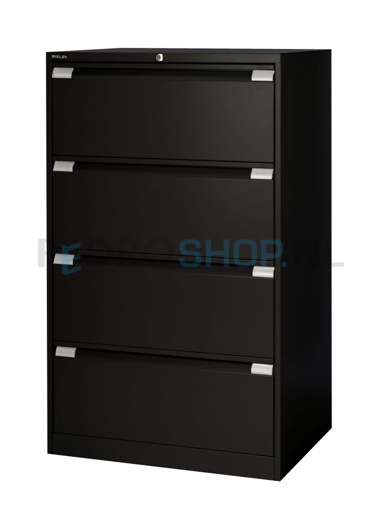 Dubbele dossierkast Bisley Basic voor opbergen hangmappen, 4 laden, zwart