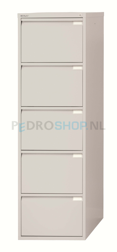 Dossierkast Bisley Premium voor opbergen hangmappen, 5 laden, lichtgrijs