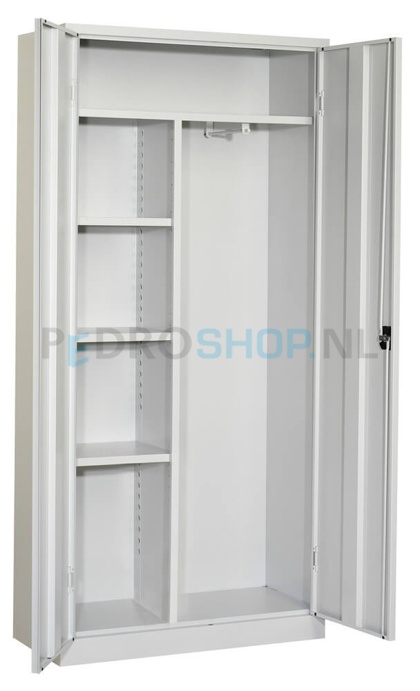 Bezem- schoonmaakkast PDC-T195, T-scheidingswand, lichtgrijs