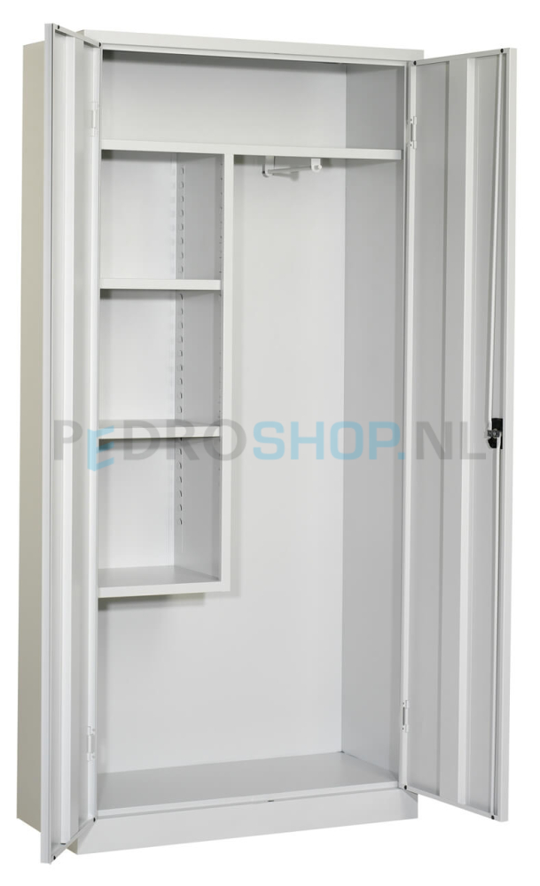 Bezem- schoonmaakkast PDC-195, verkorte scheidingswand, lichtgrijs
