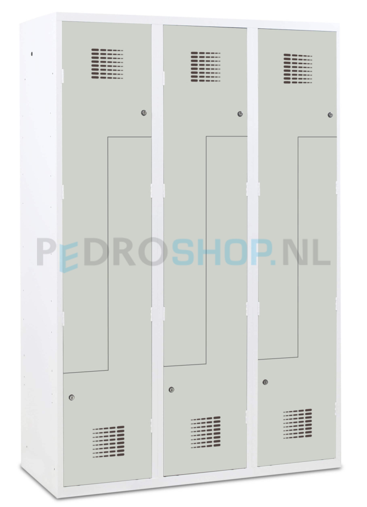 SQ Classic Z-garderobekast, 3 koloms, 6 deurs, lichtgrijs, 180*120*50cm