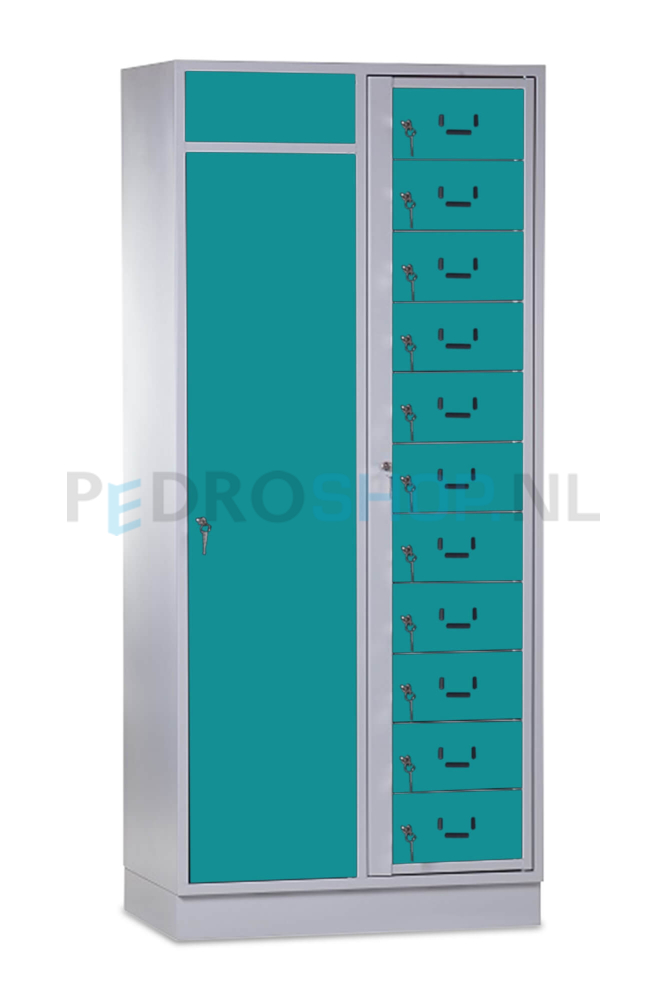 SQ combinatie kledingdistributie- en wasopvangkast, 11-deurs, mint