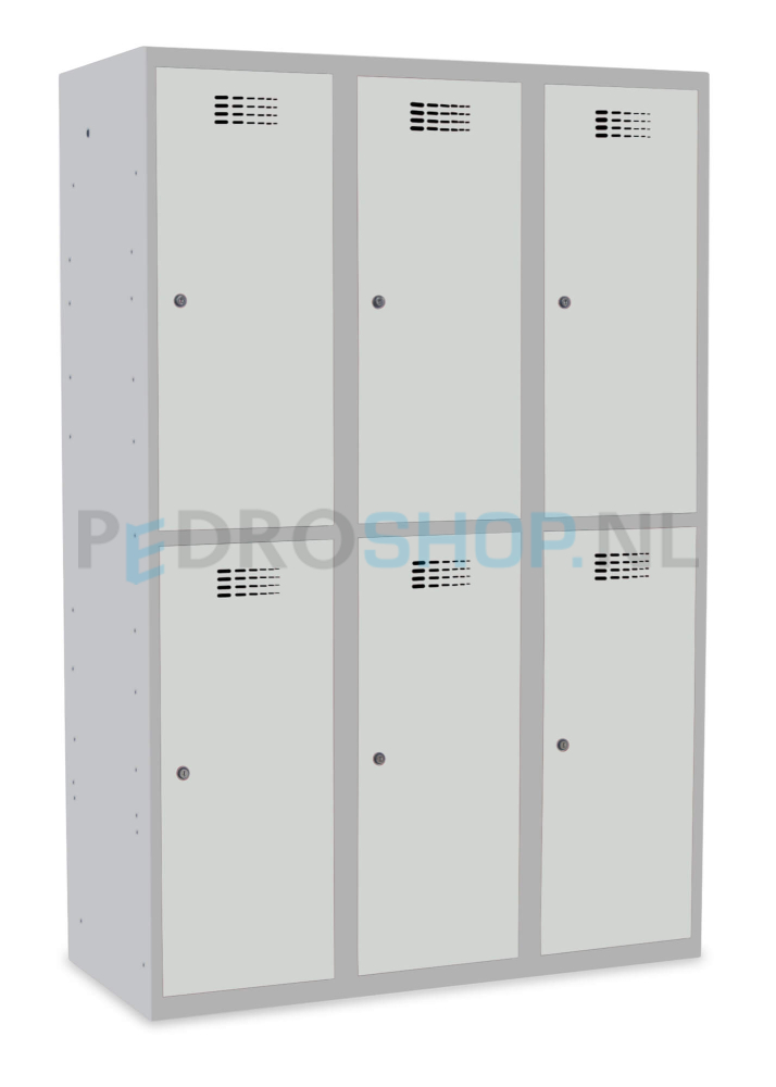 SQ Classic garderobekast, lichtgrijs, 3-koloms, 6-deurs, 180*120*50 cm