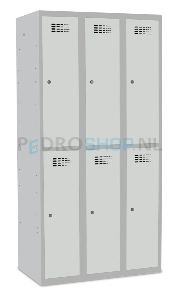 SQ Classic garderobekast, lichtgrijs, 3-koloms, 6-deurs, 180*90*50 cm
