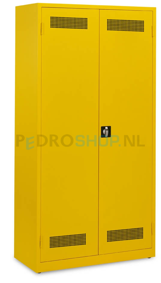 Veiligheidskast PDC-195, 195*100*45 cm, voorzien van geperforeerde legborden, geel