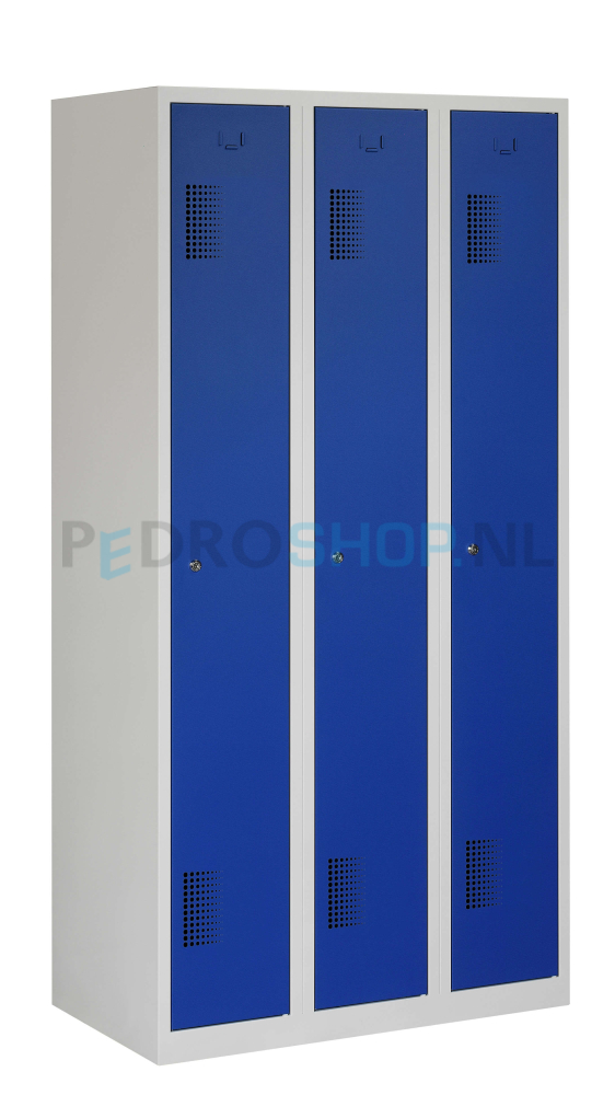 Garderobekast PDC-180, 3-koloms, 3-deurs, 90 cm breed, blauw