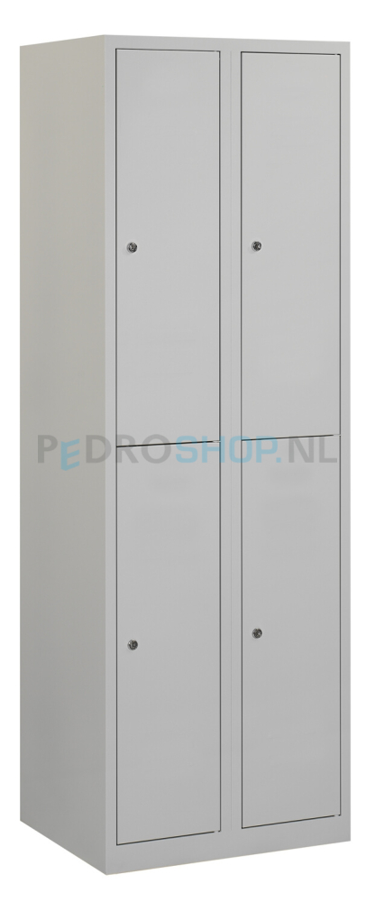 PDC-190 garderobekast, 2-koloms, 4-deurs, 60 cm breed, lichtgrijs