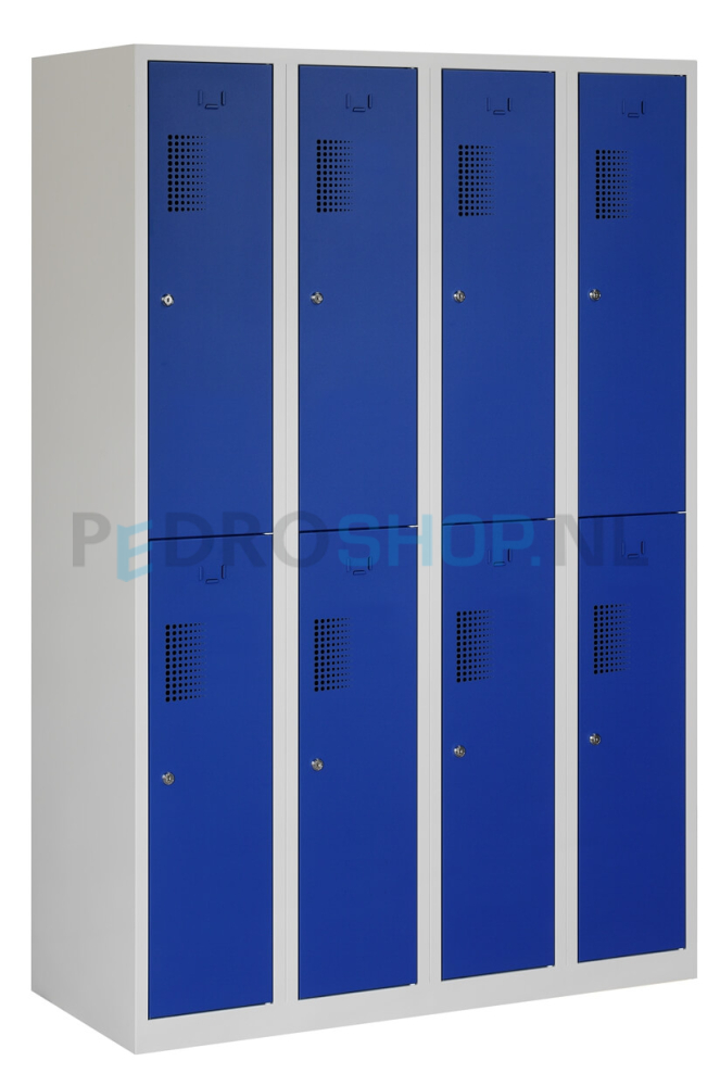 Garderobekast PDC-180, 4-koloms, 8-deurs, 120 cm breed, blauw