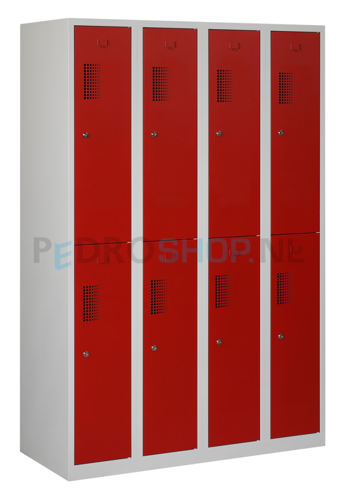 Garderobekast PDC-180, 4-koloms, 8-deurs, 120 cm breed, rood