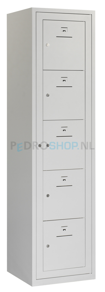 Kledinguitgiftekast PDC-550, 1-koloms, 5-deurs, lichtgrijs