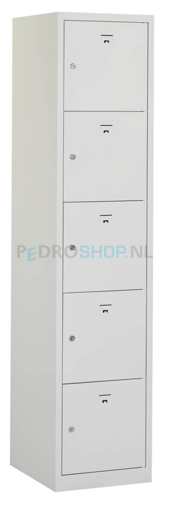 Lockerkast PDC-T310, 1-koloms, 5-deurs, 40 cm breed, lichtgrijs