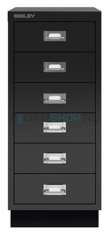 Meerladenkast Bisley -6, A4 formaat, 6 laden, zwart, incl. sokkel