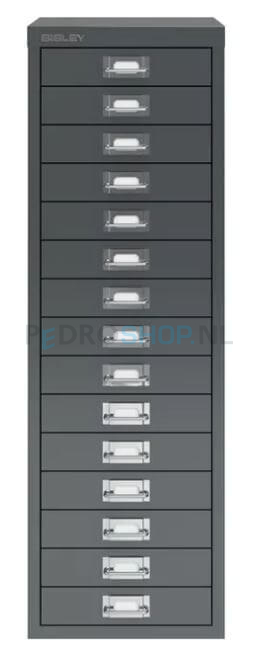 Meerladenkast Bisley -15, A4 formaat, 15 laden, antraciet