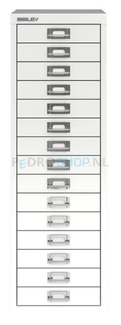 Meerladenkast Bisley -15, A4 formaat, 15 laden, wit