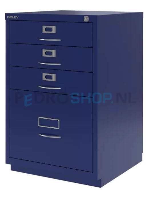 Ladenkast Bisley F-serie voor opbergen hangmappen en andere materialen, 4 laden, donkerblauw