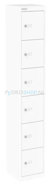 Bisley Basic lockerkast, 30,5 cm breed, 30,5 cm diep, 1-koloms, 6-deurs, wit