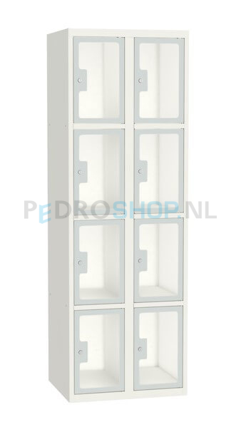 SQ Classic lockerkast, 2-koloms, 8-deurs, transparant venster, lichtgrijs, h180*b60*d50 cm