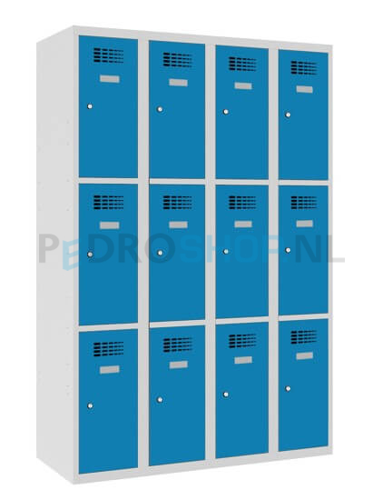 SQ Classic lockerkast, 4-koloms, 12-deurs, blauw, h180*b120*d50 cm