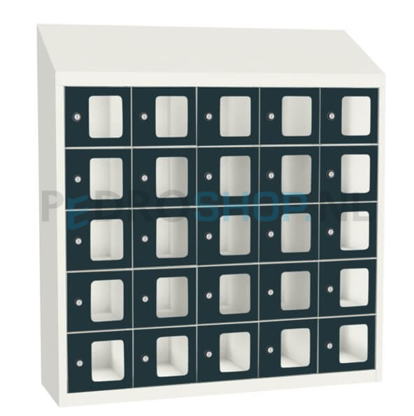 SQ Classic kantine locker, 5-koloms, 25-deurs, transparant venster, antraciet