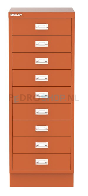 meerladenkast Bisley -9, A3 formaat, 9 laden, oranje, incl. sokkel