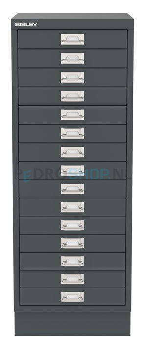 Meerladenkast Bisley -15, A4 formaat, 15 laden, antraciet, incl. sokkel