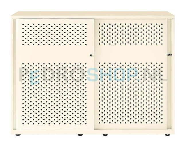 Schuifdeurkast Bisley Glide II, h116,1*b160*d47 cm, perfo, wit
