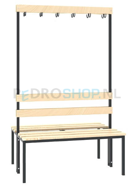 Tweezijdige garderobezitbank SQ, 150 cm breed, voorzien van 12 haken