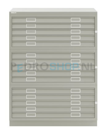 Tekeningkast Bisley A115, A1 formaat, 15 laden, betongrijs