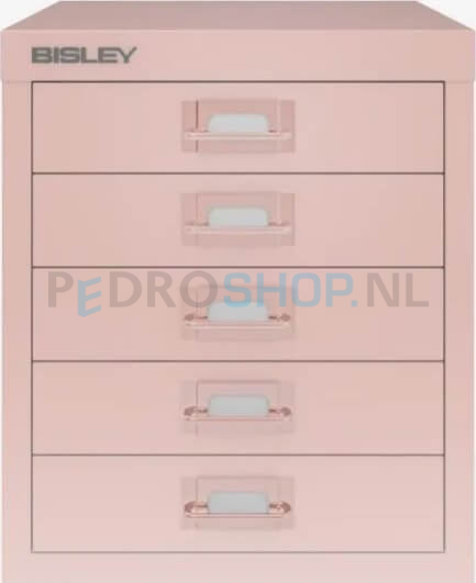 Meerladenkast Bisley-5, A4 formaat, 5 laden, handgreep gekleurd, roze
