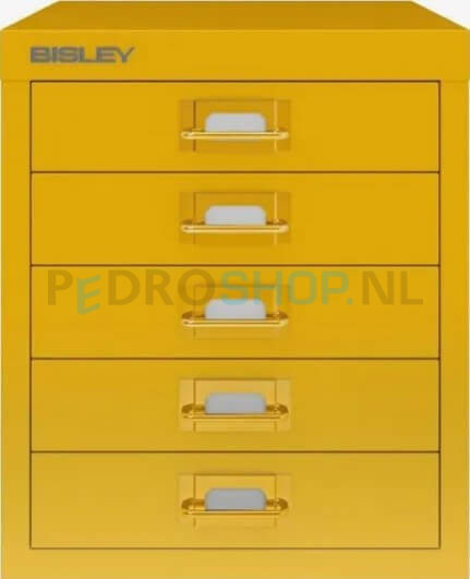 Meerladenkast Bisley-5, A4 formaat, 5 laden, handgreep gekleurd, zonnebloemgeel