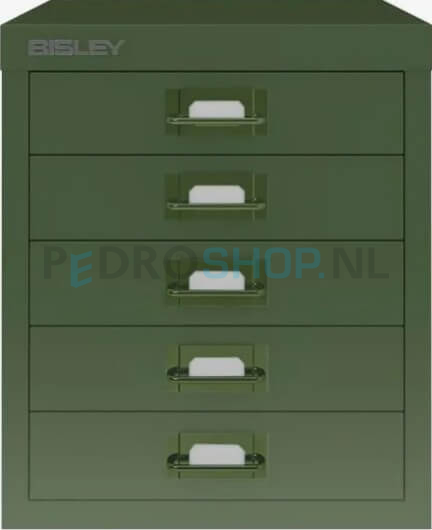 Meerladenkast Bisley-5, A4 formaat, 5 laden, handgreep gekleurd, olijfgroen