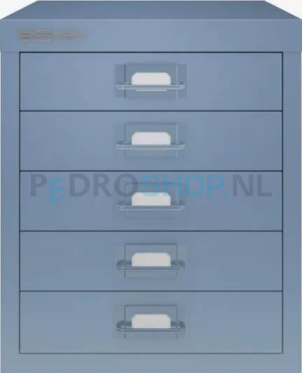 Meerladenkast Bisley-5, A4 formaat, 5 laden, handgreep gekleurd, blauw