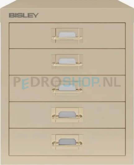 Meerladenkast Bisley-5, A4 formaat, 5 laden, handgreep gekleurd, zand