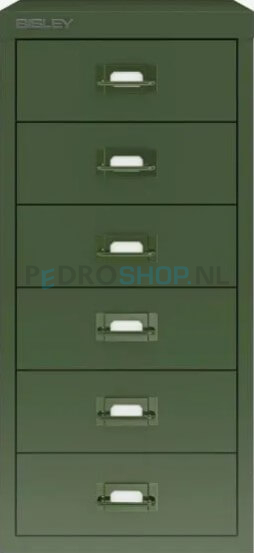 Meerladenkast Bisley -6, A4 formaat, 6 laden, handgreep gekleurd, olijfgroen