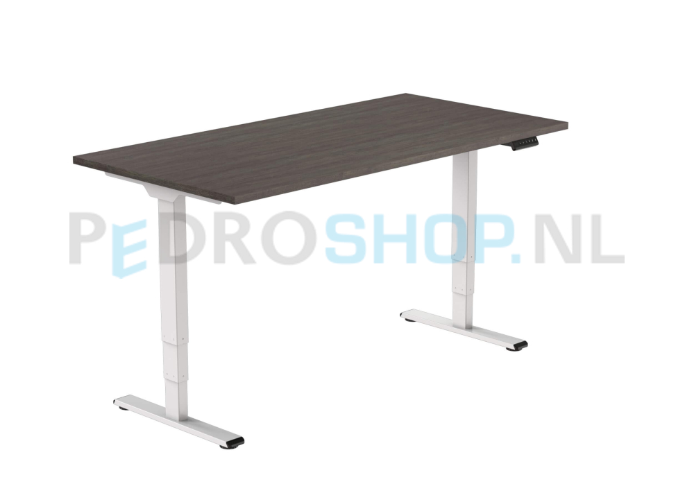 Bureau DSQ EURO ECO125 140*80, elektrische witte poot met logan eiken blad