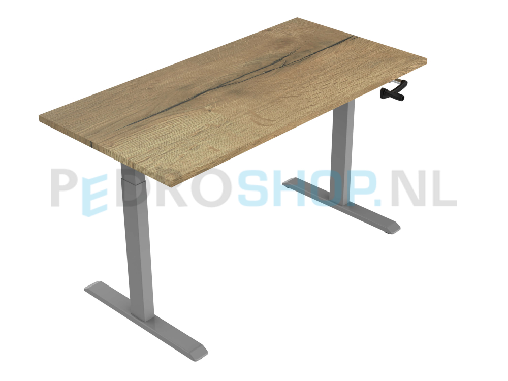 Slingerbureau DSQ EURO 140*80, aluminium grijze poot met halifax natuur eiken blad