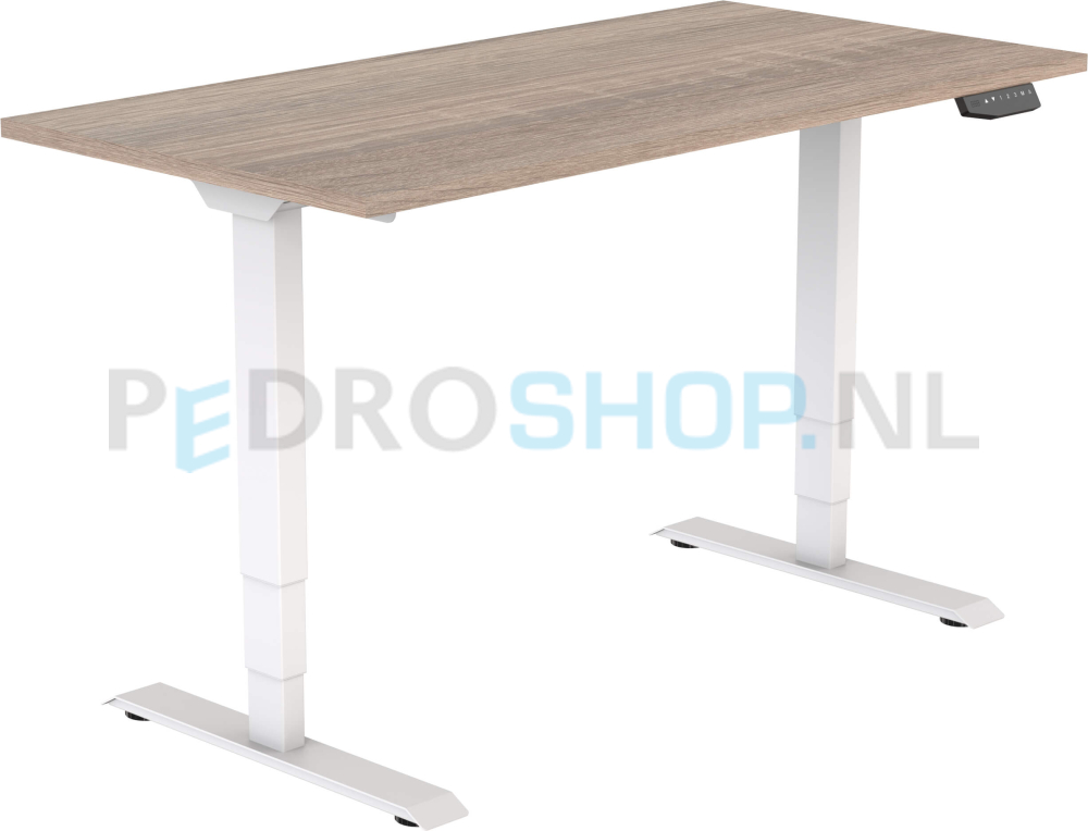 Elektrisch DSQ bureau EURO 140*80, witte poot met robson eiken blad