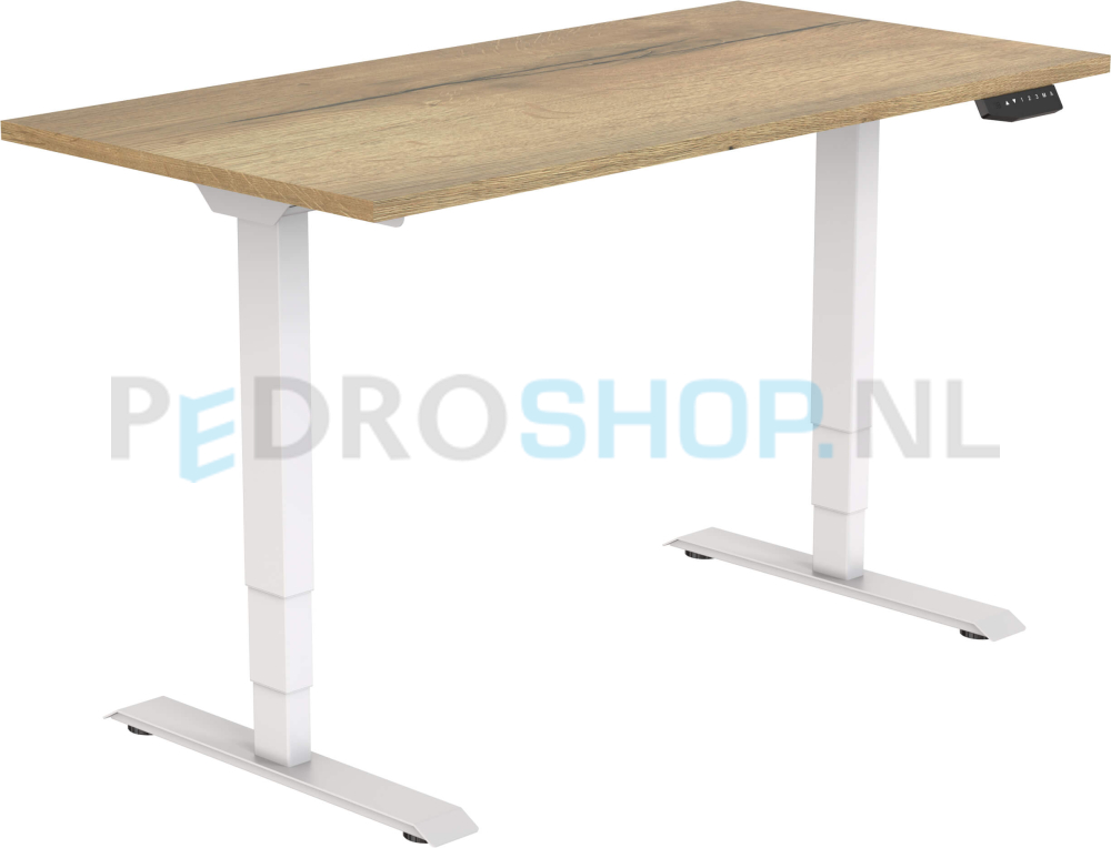 Elektrisch DSQ bureau EURO 120*80, witte poot met halifax natuur eiken blad