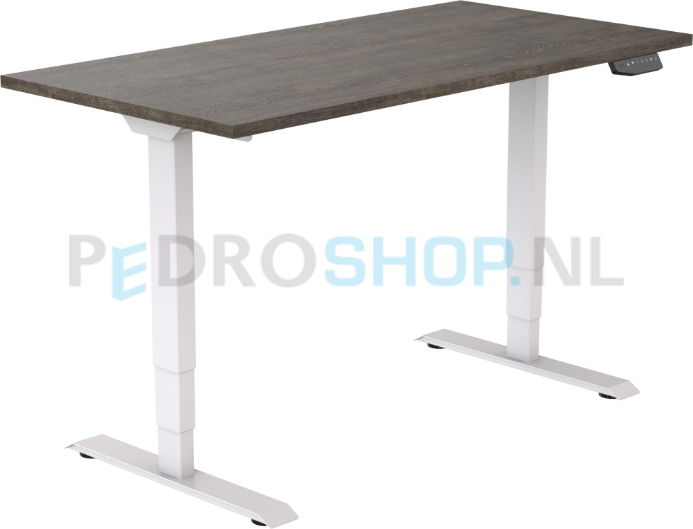 Elektrisch DSQ bureau EURO 120*80, witte poot met logan eiken blad