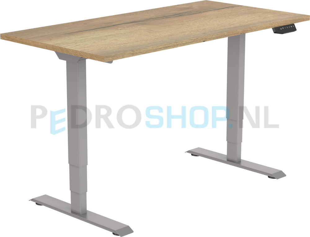 Elektrisch DSQ bureau EURO 120*80, aluminium grijze poot met halifax natuur eiken blad