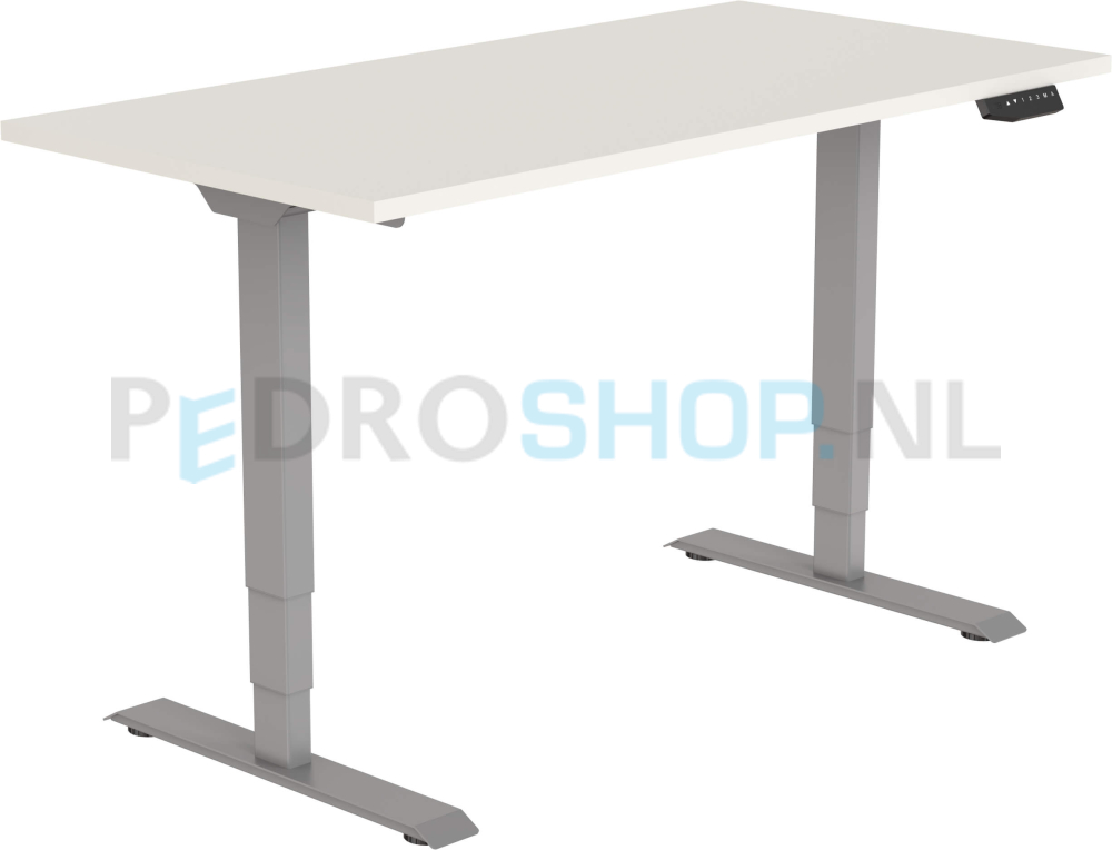 Elektrisch DSQ bureau EURO 120*80, aluminium grijze poot met wit blad