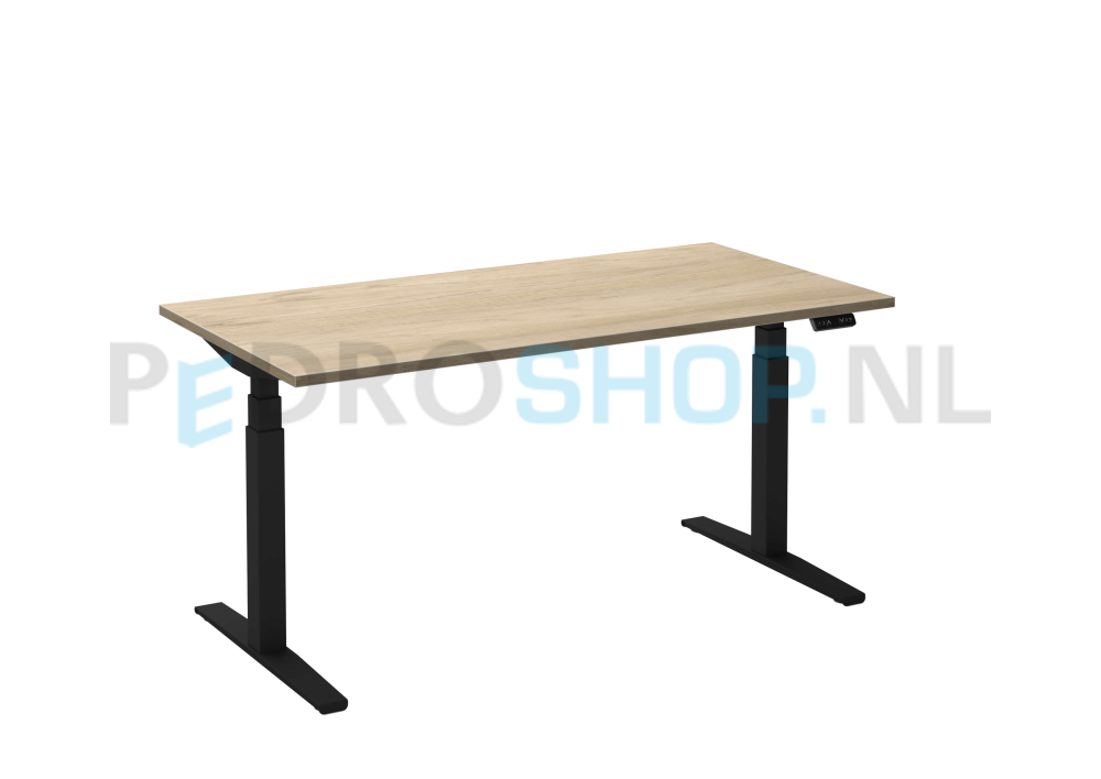 Bureau DSQ 140*80, elektrische zwarte poot met rustiek eiken wit blad