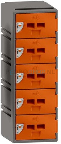 Halfhoge kunststof lockerkast FSP, 5-deurs, 109*38*45 cm, oranje